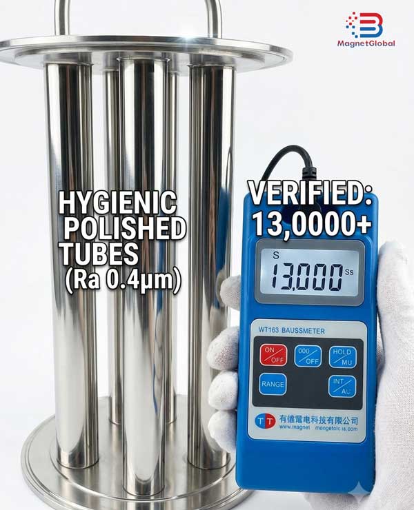 The Ultimate Guide to In-Line Liquid Magnetic Traps: Safeguarding Process Purity & Pipeline Equipment 3 In-Line Liquid Magnetic Trap Gauss Meter Test - Verified 13000+ Gauss