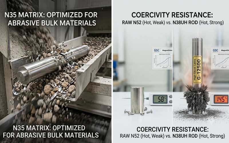 N35 vs. N52 Neodymium Rod Magnets for Industrial Use: Breaking Down the Magnetic Grade Myth in Separation Systems 1 N35 vs. N52 Neodymium Rod Magnets for Industrial Use